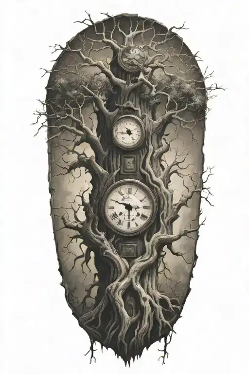 Creepy Tree With Grandfater Clock And Pengelum Inside The Trunk