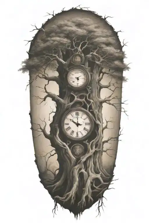 Creepy Tree With Grandfater Clock And Pengelum Inside The Trunk