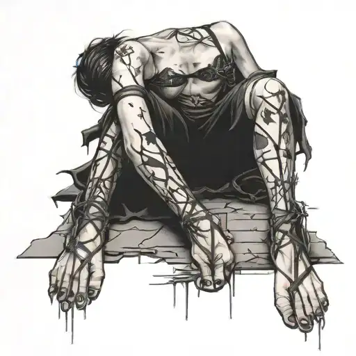 Crucified Goth Girl With Her Legs Ripped Off