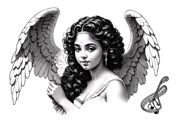 African American Female Cupid Holding Music