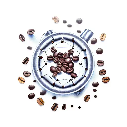 Chemical Structure Of Caffeine Molecule Surrounded By Coffee Beans