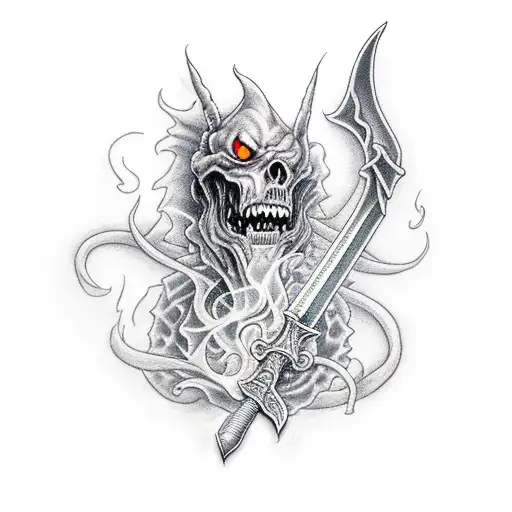 A Fire Breathing Full Body Grim Reaper Holding A Sword