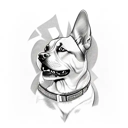 A Sketch-like Illustration Of Your Dog Happily Playing With A Red Collar As The Focal Point