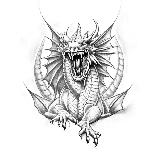 3D Fire Breathing Welsh Dragon Tearing Through Human Skin