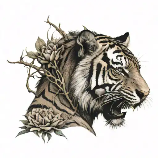 Man Wearing Tiger Skin And The Thorns Growing