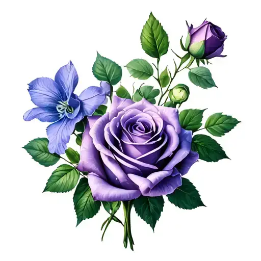One Violet And One Rose In A Small Bouquet Wrapped