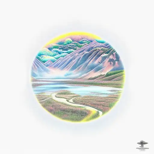 Landscape With River And A Sun