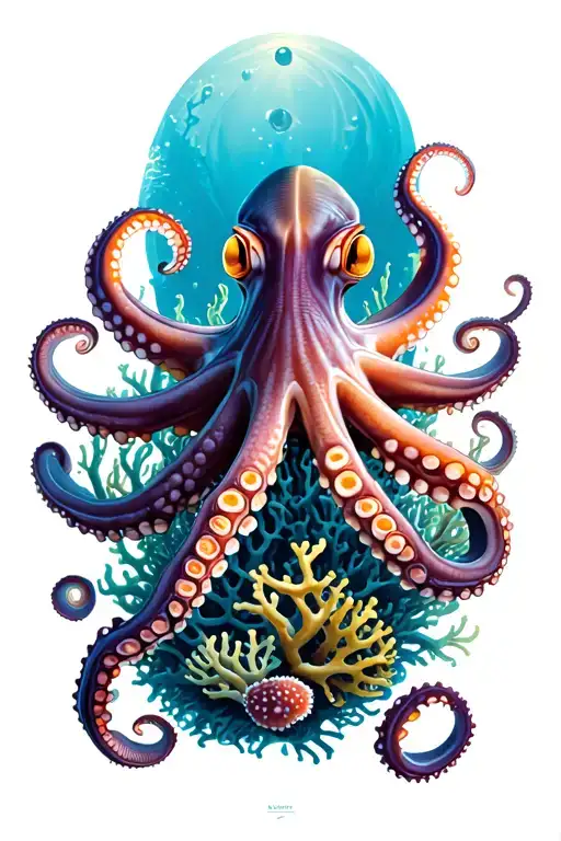 Octopus Protruding Outward Through Live Coral Reef