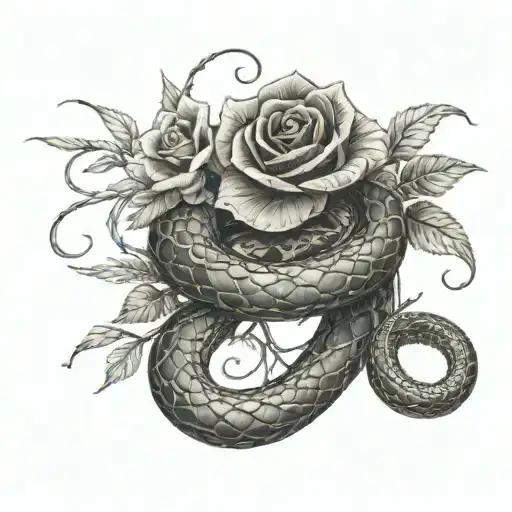 Snake Wrapped In Vines And Dead Roses Intertwined