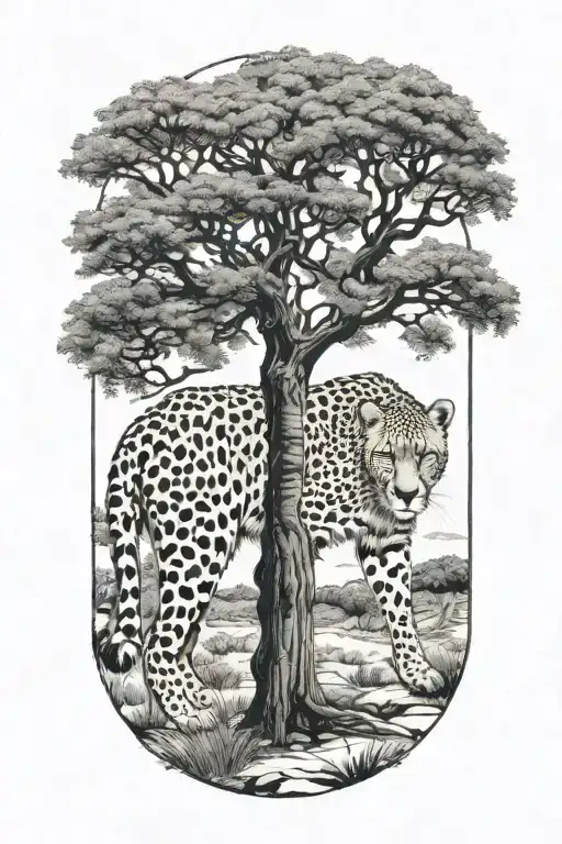 Cheetah In Front Of Boabab Tree