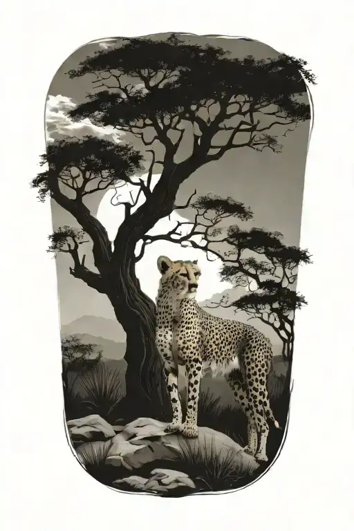 Cheetah In Front Of Boabab Tree Silhouette
