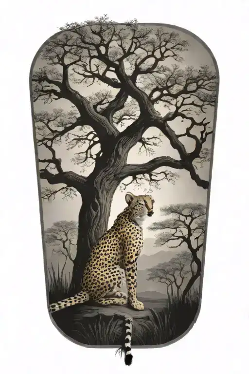 Cheetah In Front Of Tree Of Life Silhouette