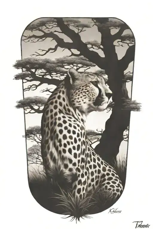 Cheetah In Front Of Tree Of Life Silhouette