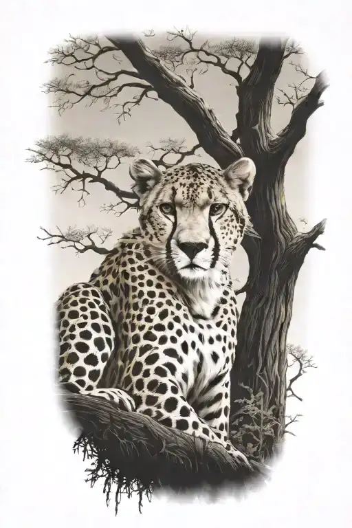 Cheetah In Front Of Tree Of Life Silhouette