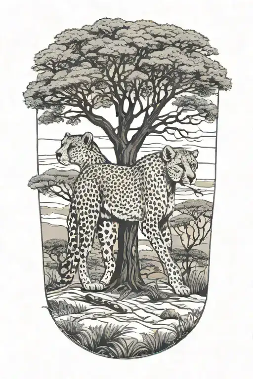 Cheetah In Front Of Boabab Tree Silhouette