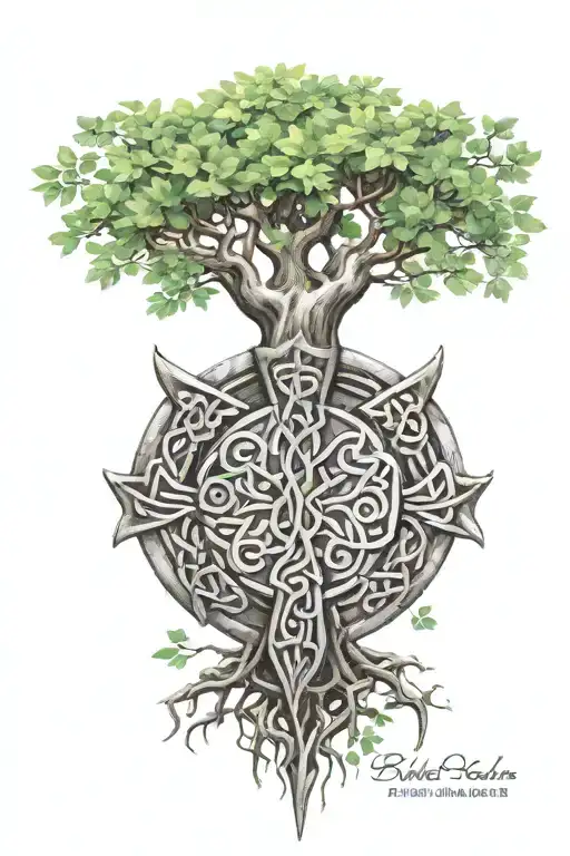 Celtic Tree Inside Celtic Armor Tattoo Design
