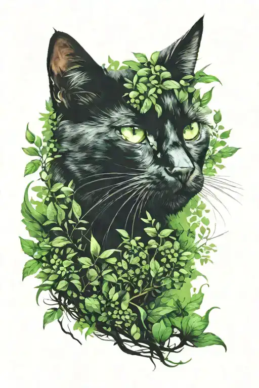 A Black Cat In A Green Forrest Background