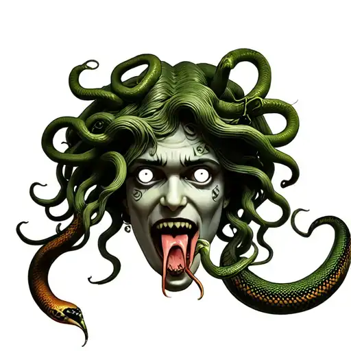 Medusa Bust With White Eyes And Snake Tongue With Dangerous