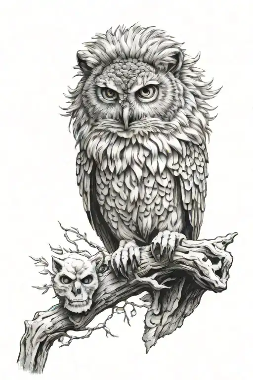 Lion Owl Perched On Skull