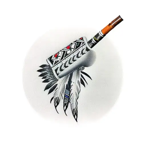 Tabacco Pipe With Native American Feathers