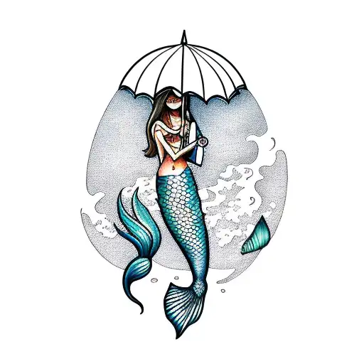 Mermaid With Book Umbrella