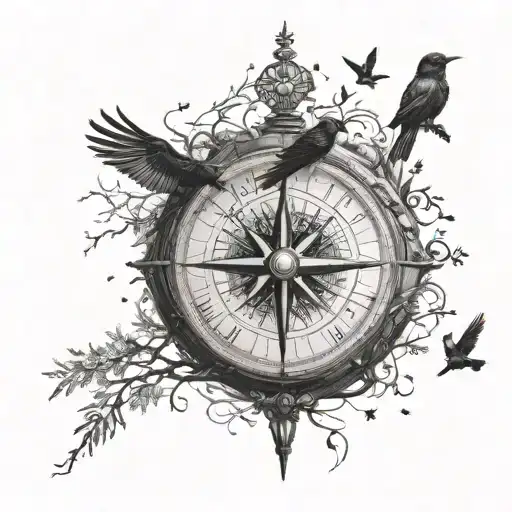 Compass Tree Black Birds Flying Away
