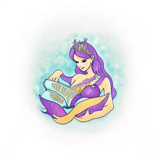 Mermaid Reading Books With Magic Swirling Around