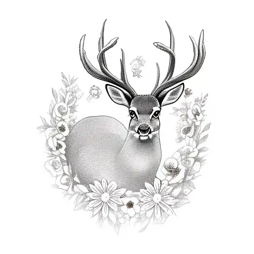 Roe Deer With Flowers