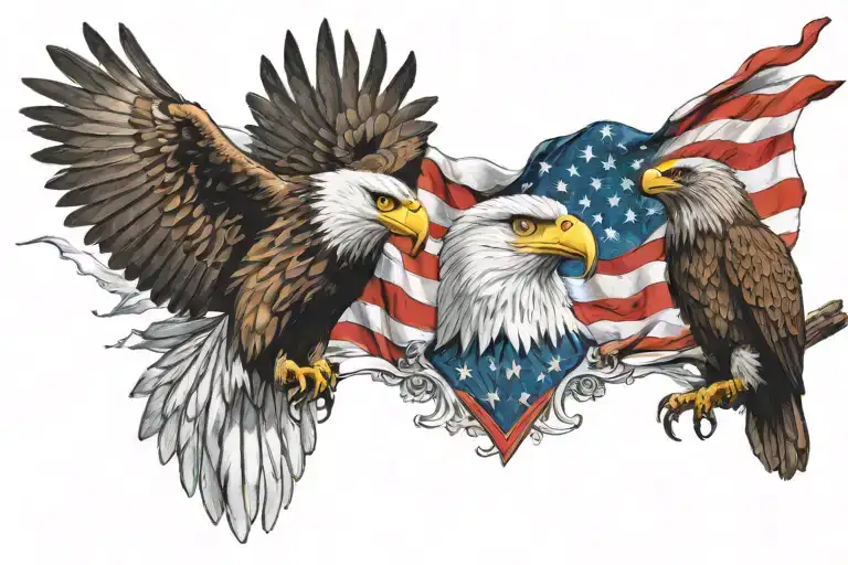 Philippine Eagle And American Eagle With The Philippines Flag And Usa Flag