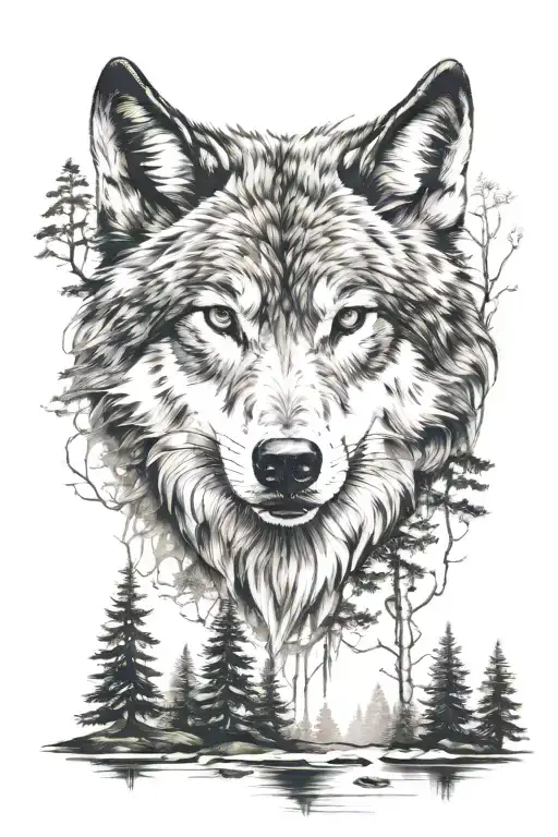Wolf In Forest Landscape