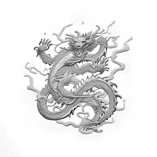 Dragon Et Panda Roux Sur Branche Fleur De Cerisier