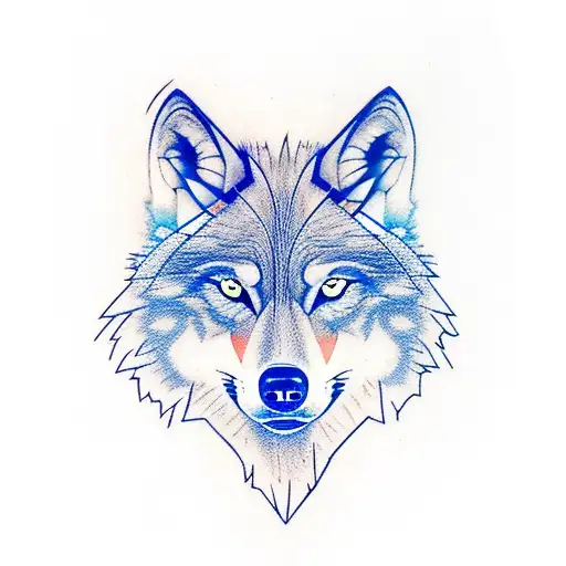 Wolf Head With Blue Eyes Infront Of Forest