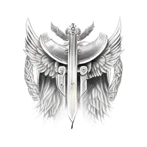 A Majestic Fallen Angel With Viking-inspired Armor And A Sword Piercing Through Its Chest