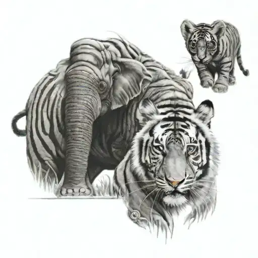 Tiger And Baby Elephant