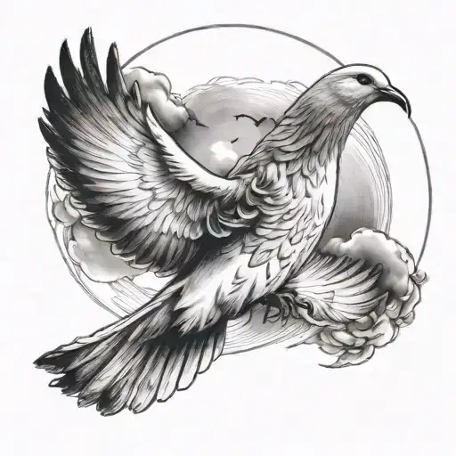 Dove Flying And Moon Surrounded