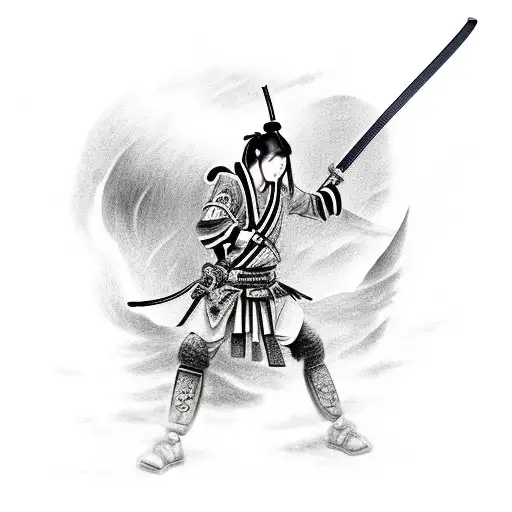 Japanese Warrior With A Sword On Stormy Weather