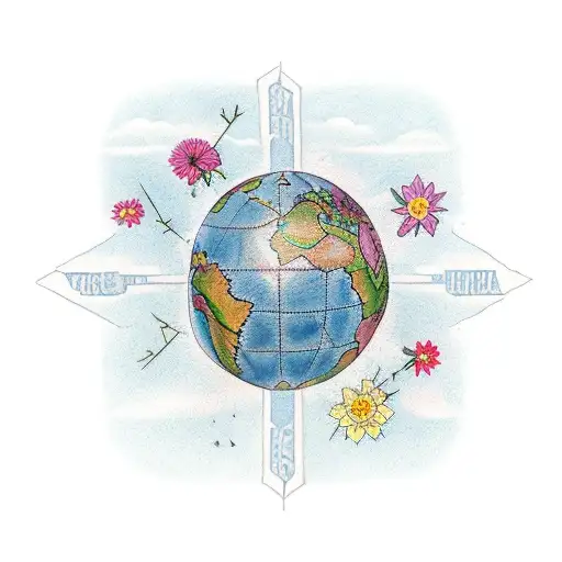 Atlas Holding Up The Globe With Flowers On The Land