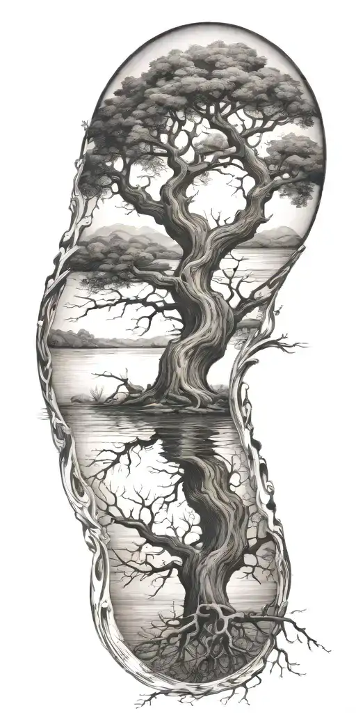 Tree Reflected In Water Darken Everything Add