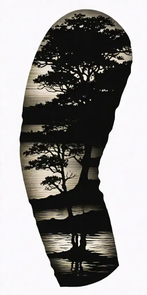 Tree Reflected In Water Waves Darken Everything Add