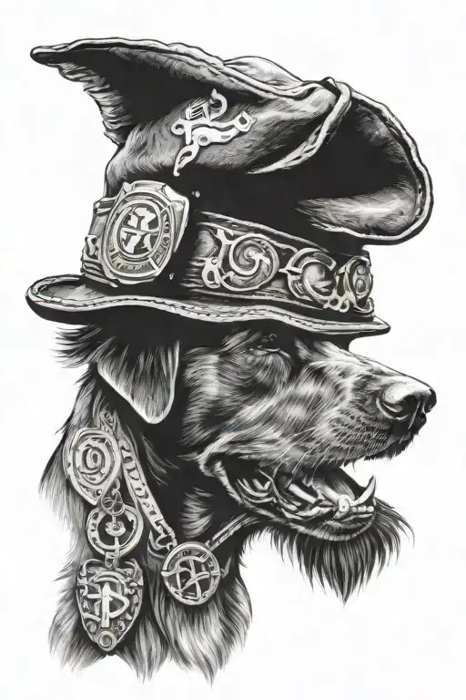 Dog With A Old Hat On With The Ford V8 Symbol