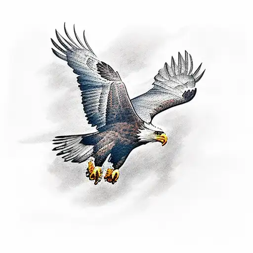 Traditional-style Tattoo Of A Majestic Bald Eagle Soaring Over A River