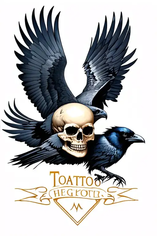 Skull With Raven Flying