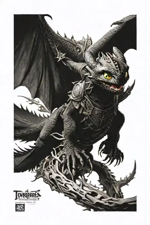 Toothless From How To Train Your Dragon Flying Above Vikings Trying To Shoot Him Down