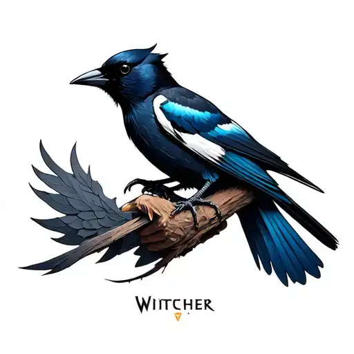 Magpie Bird Holding Witcher Medaion