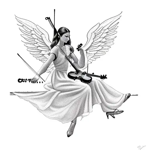 A Silhouette Of An Angel Playing A Violin