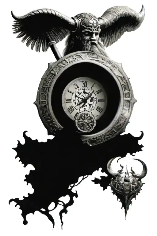 Viking On The Top Then A Clock In The Middle With A Viking Ship On The Bottom