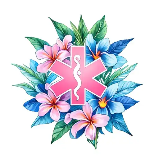 Ems Star Of Life In Front Of Hawaiian Flowers