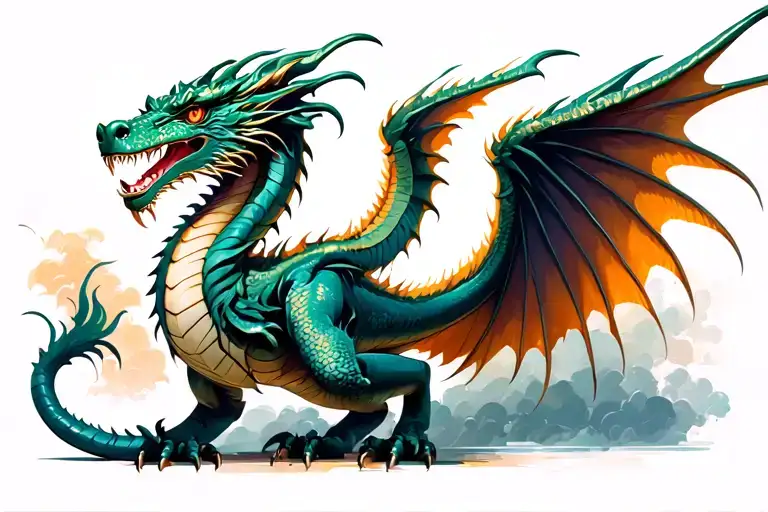 Dragon And Wings Opened To The Side