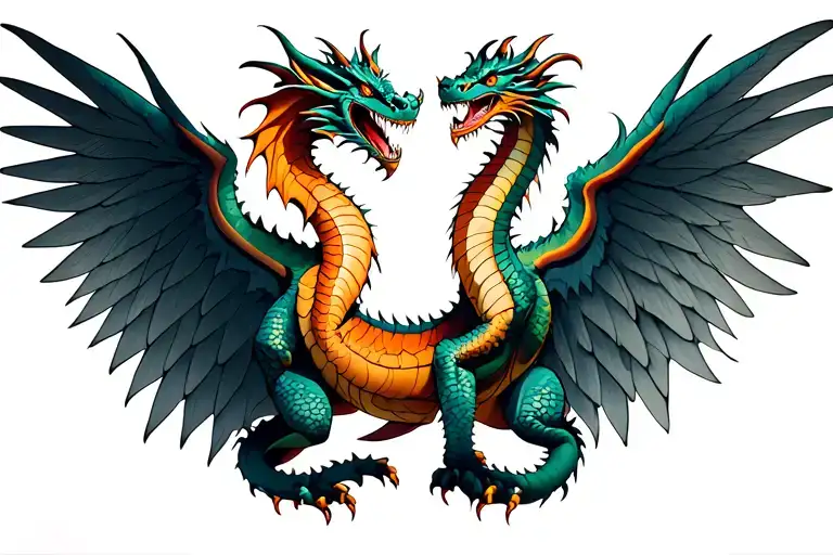Dragon And Wings Are Flat On The Side Of The Wings On The Right And Left
