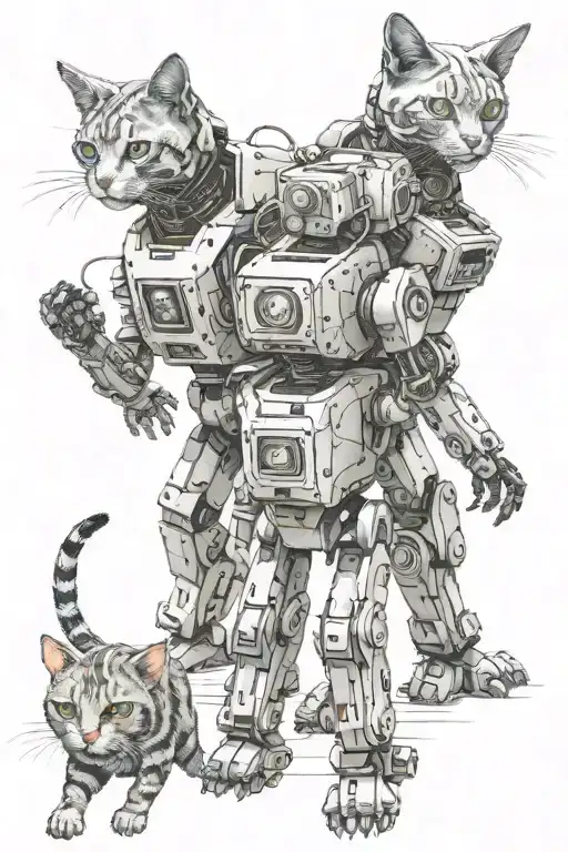 Robot Cat Walking Together